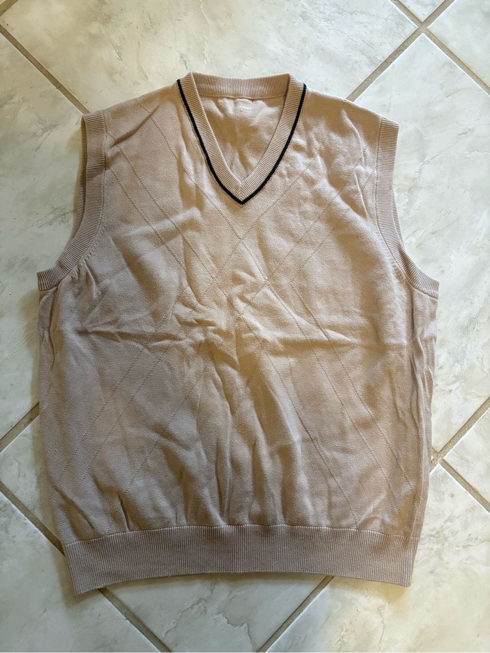 Men's V-Neck Sleeveless Knit Tank in Light Beige